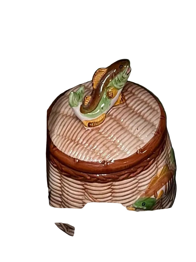 Vintage Fishing Creel Lidded Jar
