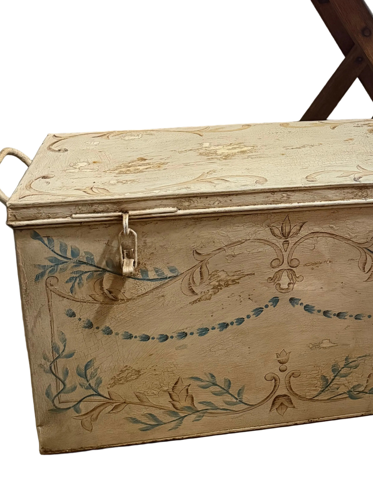 Handpainted Metal Chest White and Blue