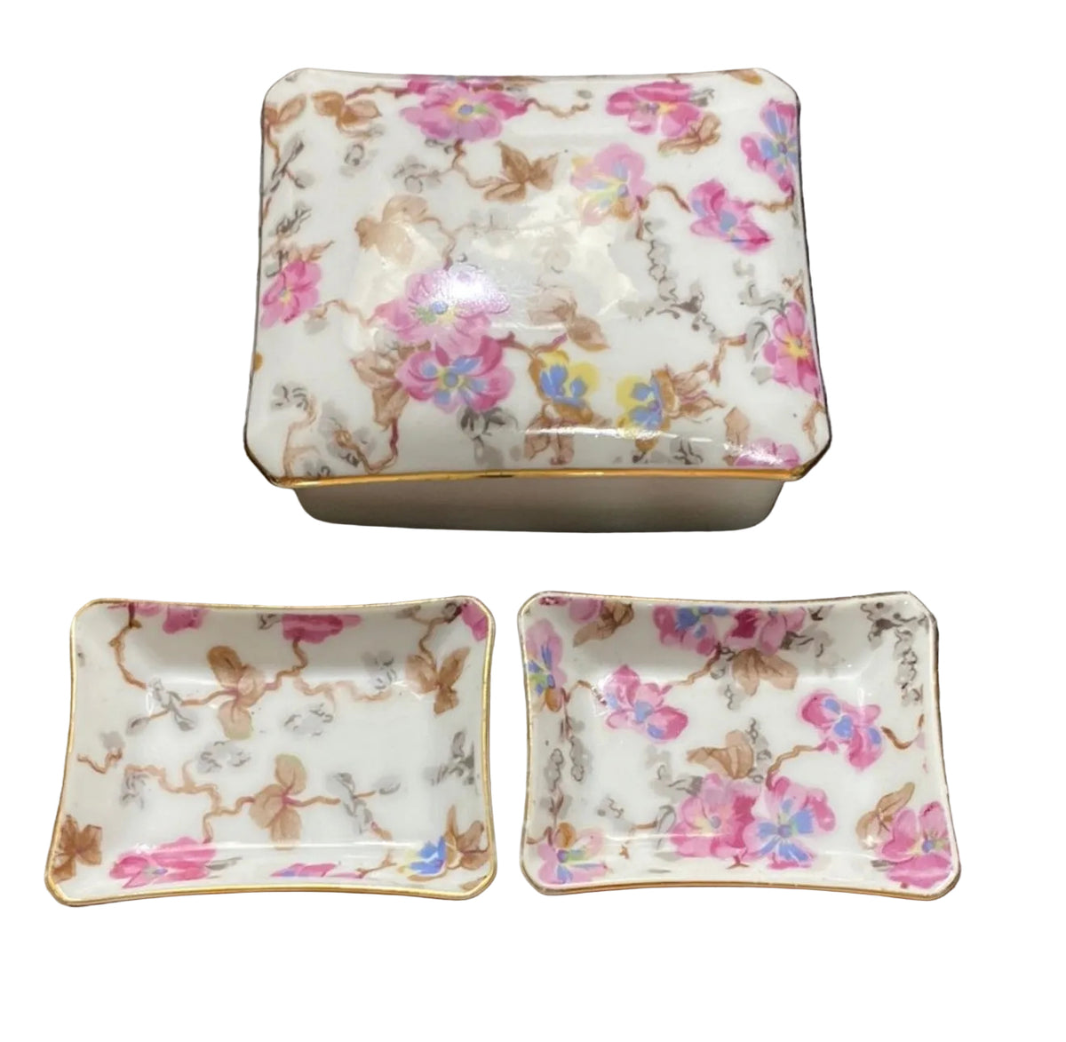 Floral Porcelain Cigarette Case w/ 2 Ash Trays