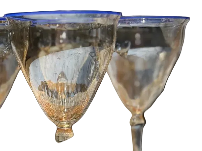 Murano Glass Blue Rim Wine