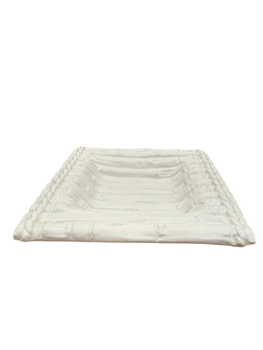 White Faux Bamboo Ceramic Dish