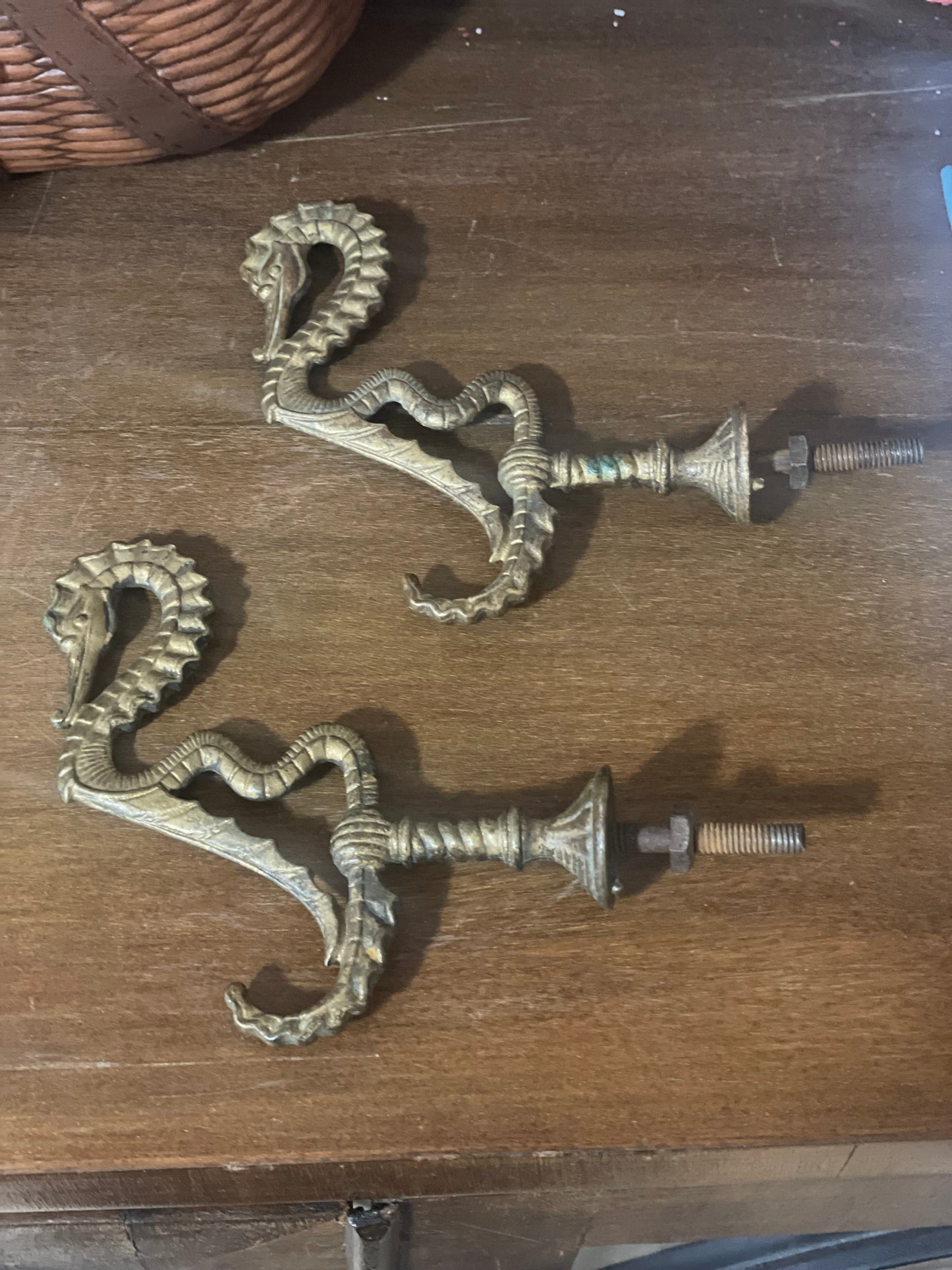 Brass Seahorse Pulls / Hooks Pair