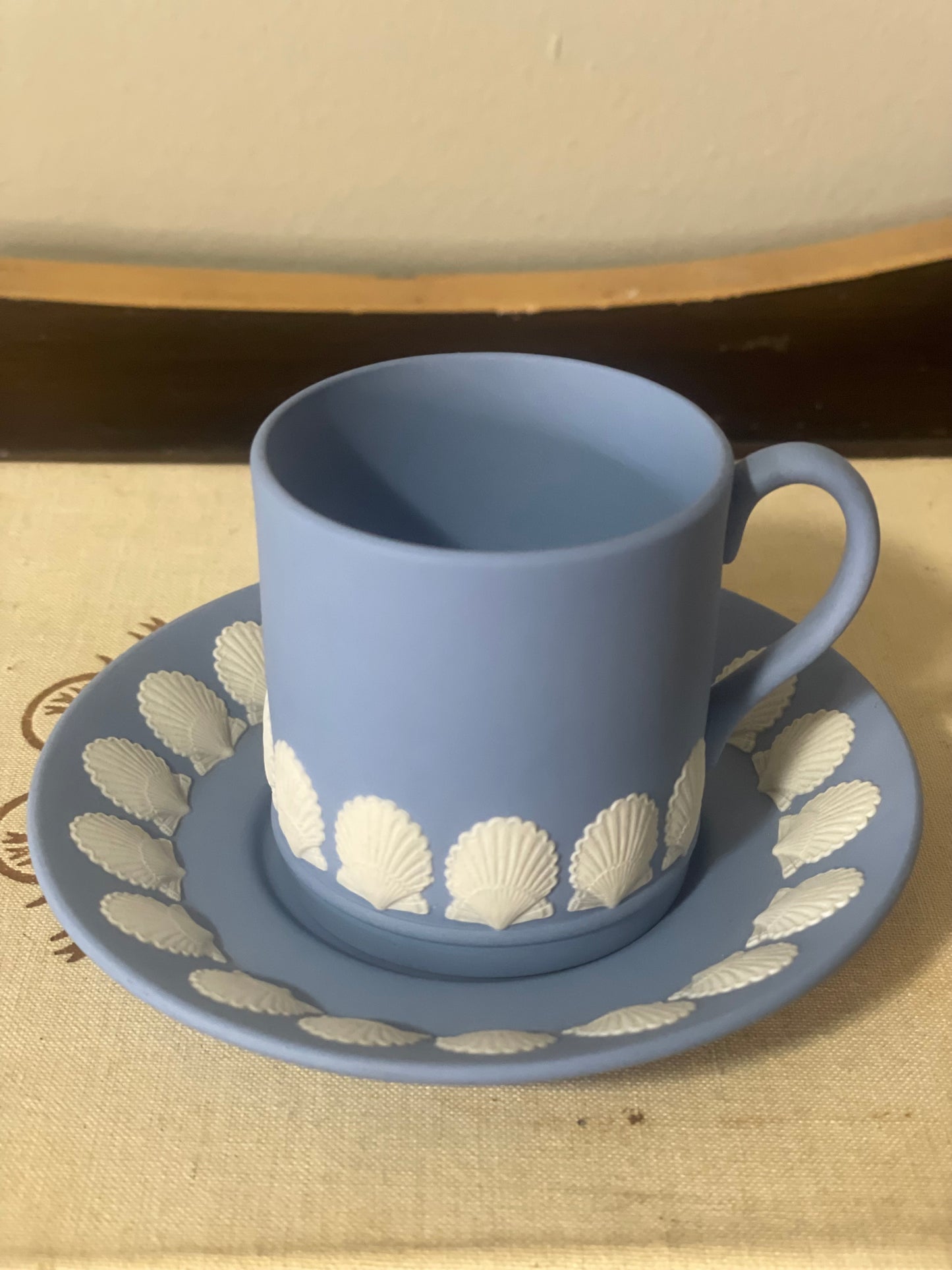 Wedgewood Blue w/ White Shell Tea Cup w/ Saucer