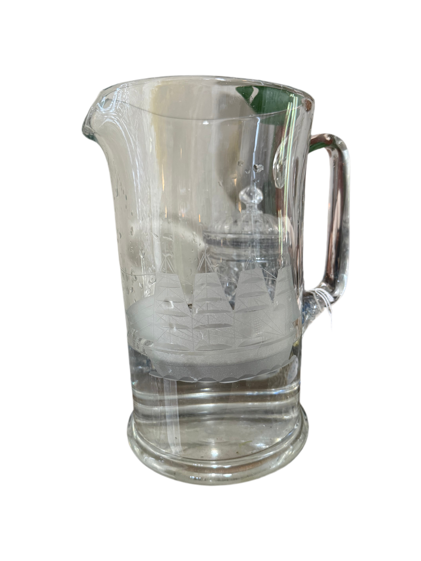 Ship Etched Glass Pitcher