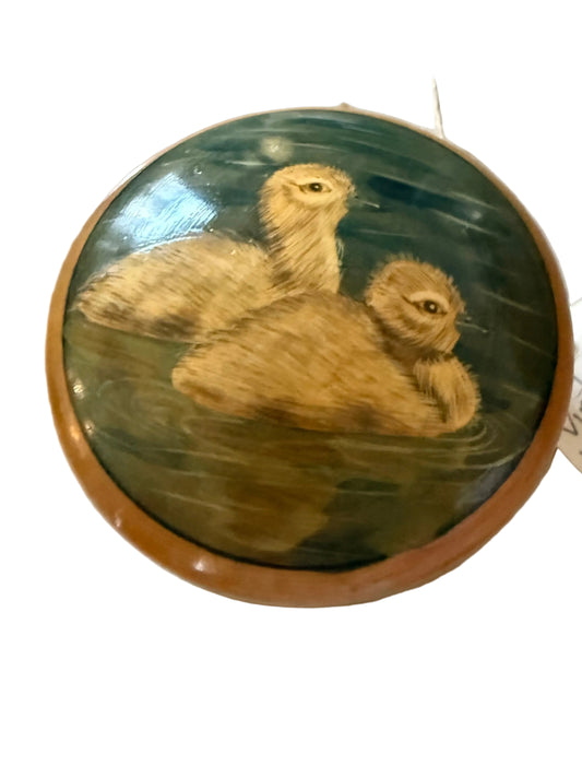 Handpainted Wooden Duckling Round Box
