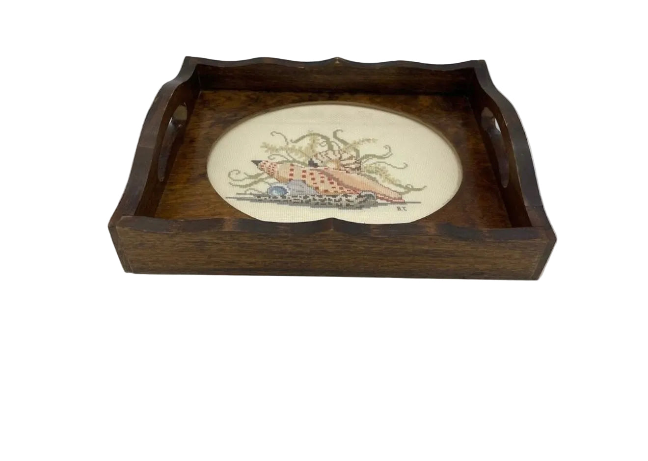 Sea Shell Needlepoint Wooden Tray