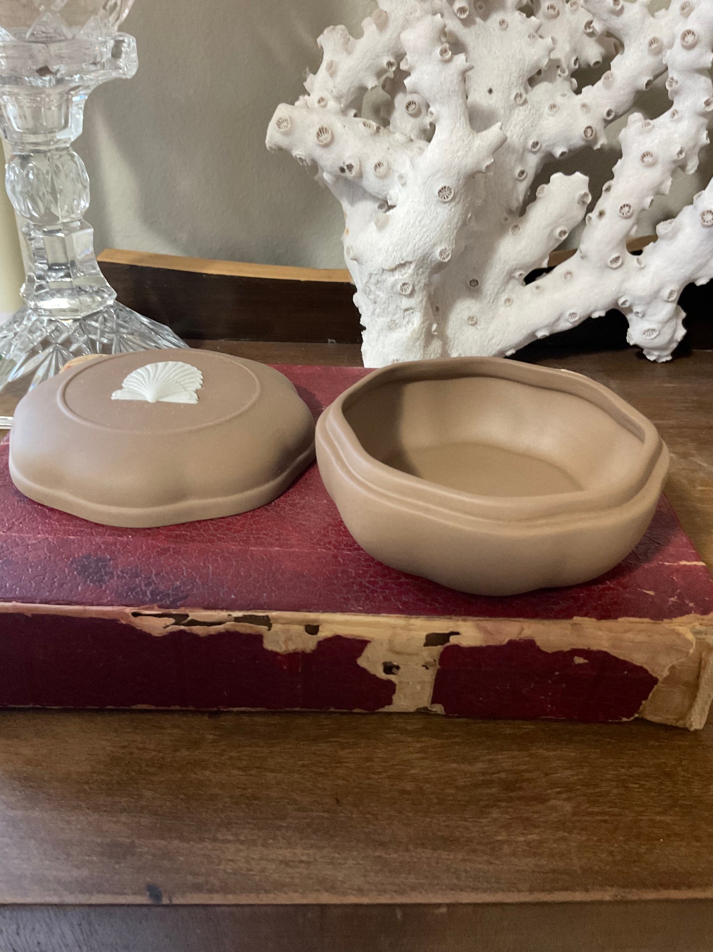 Taupe Shell Wedgewood Scalloped Lidded Box