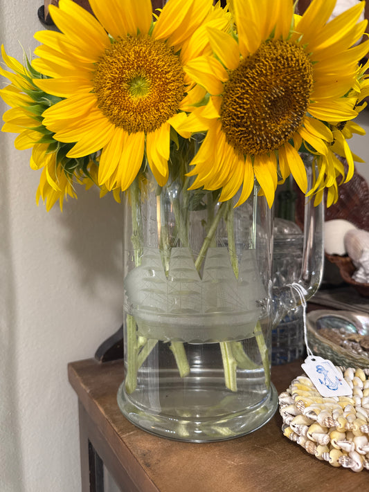 Ship Etched Glass Pitcher