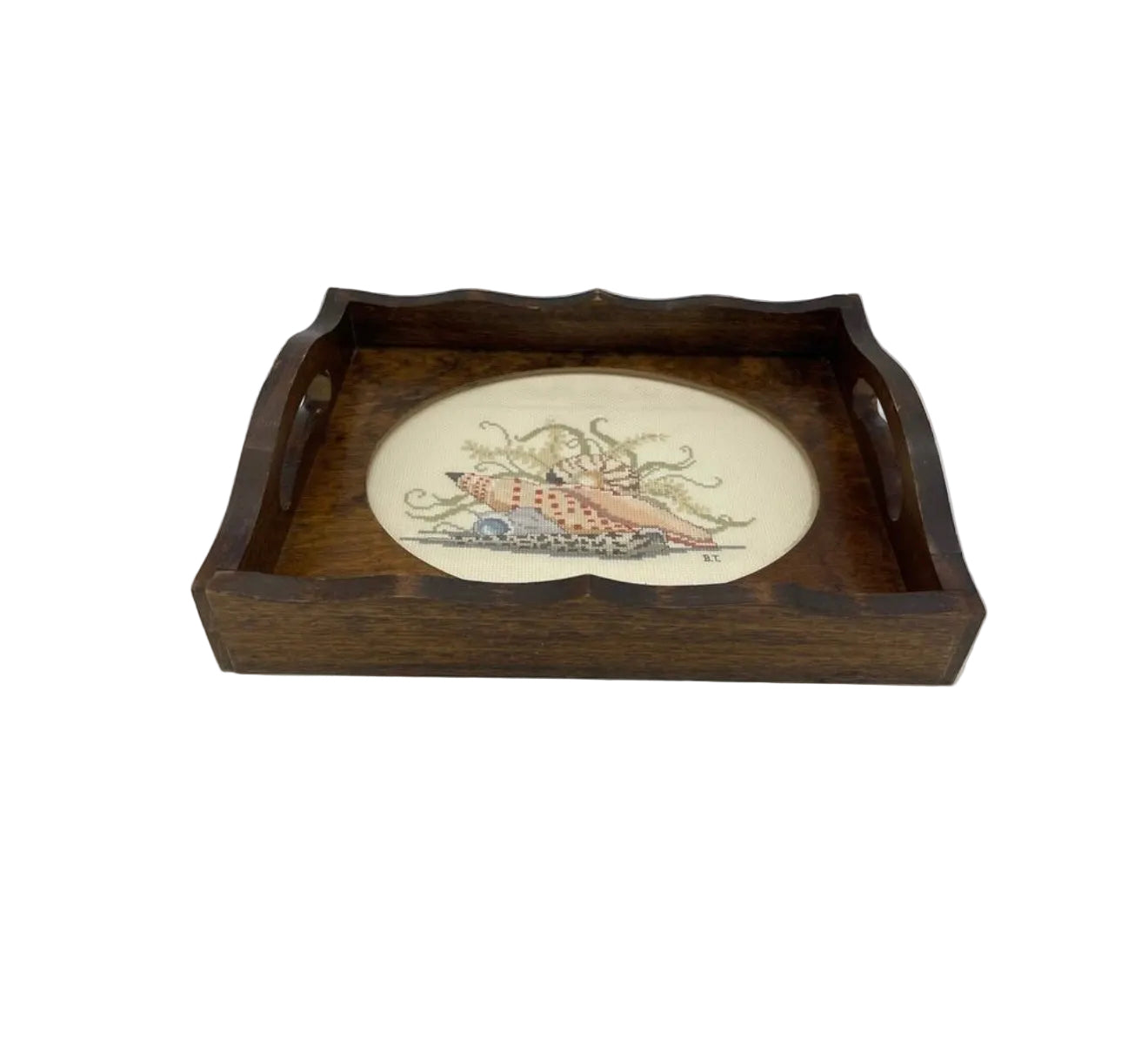Sea Shell Needlepoint Wooden Tray