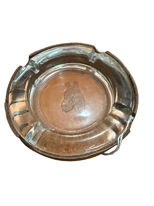 Leather wrapped ashtray with horse