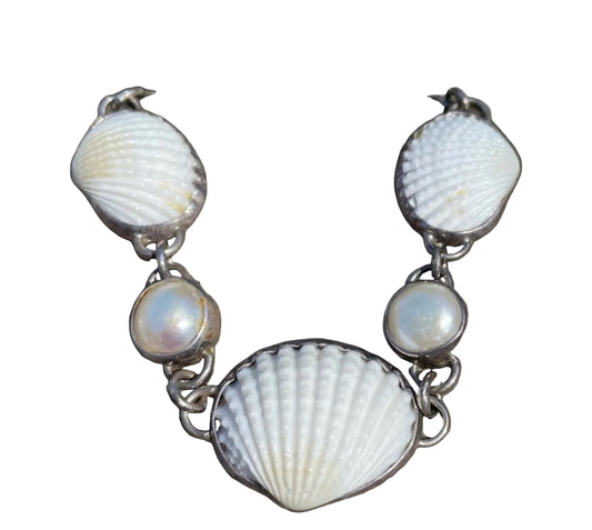 925 Real Shell and Pearl Bracelet