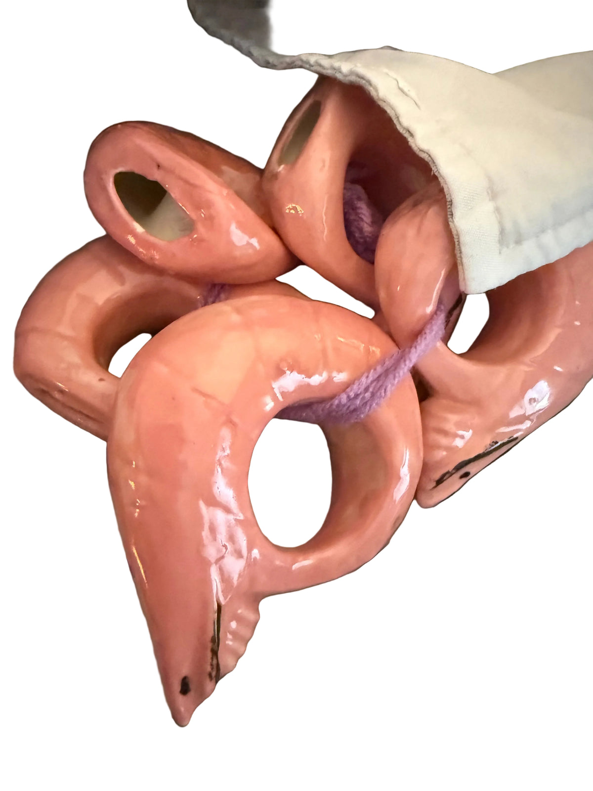Pink Ceramic Shrimp Napkin Rings Set of 5