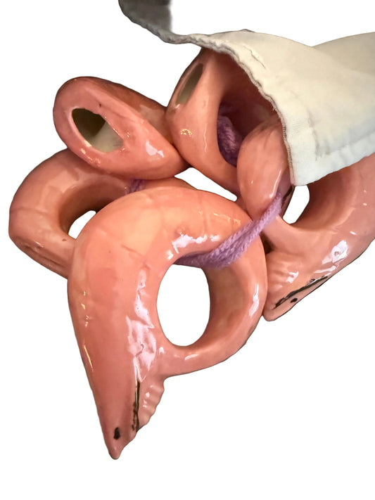 Pink Ceramic Shrimp Napkin Rings Set of 5