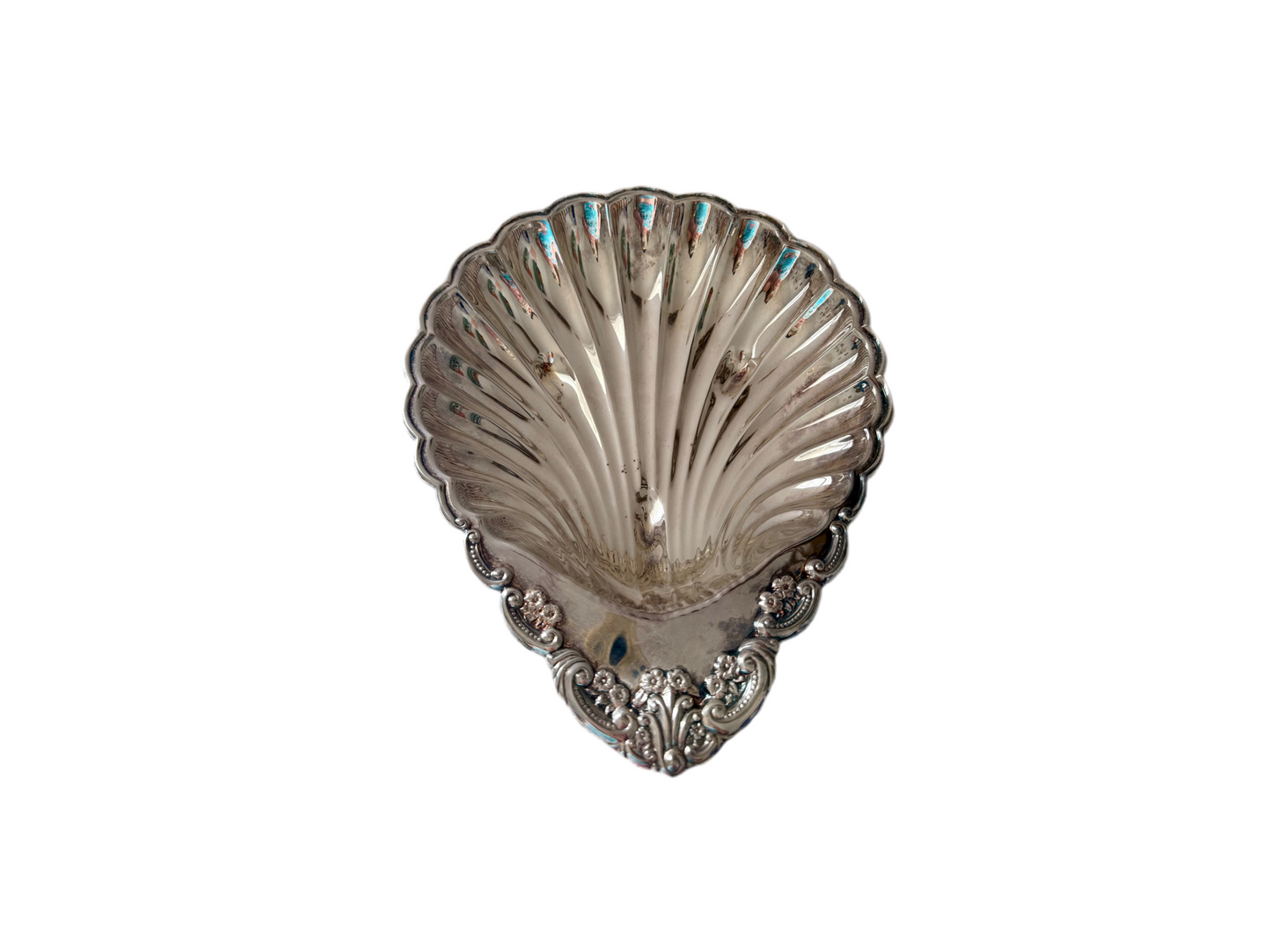 Silver Plated Shell Dish with Floral Detail