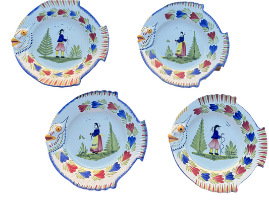 Henriot Quimper Fish Plate Set
