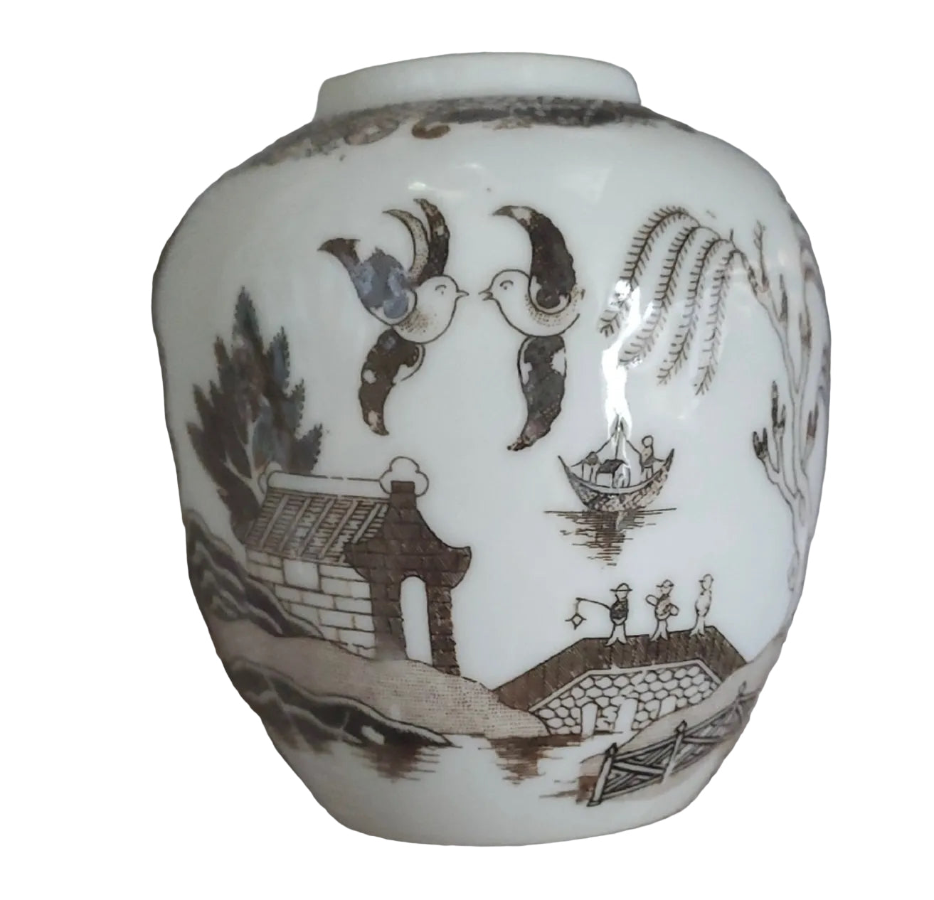 Brown and White Ginger Jar