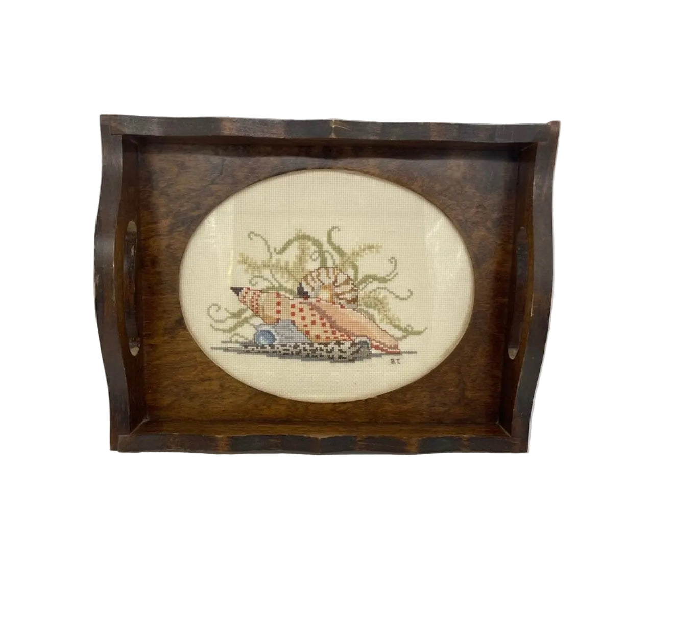 Sea Shell Needlepoint Wooden Tray