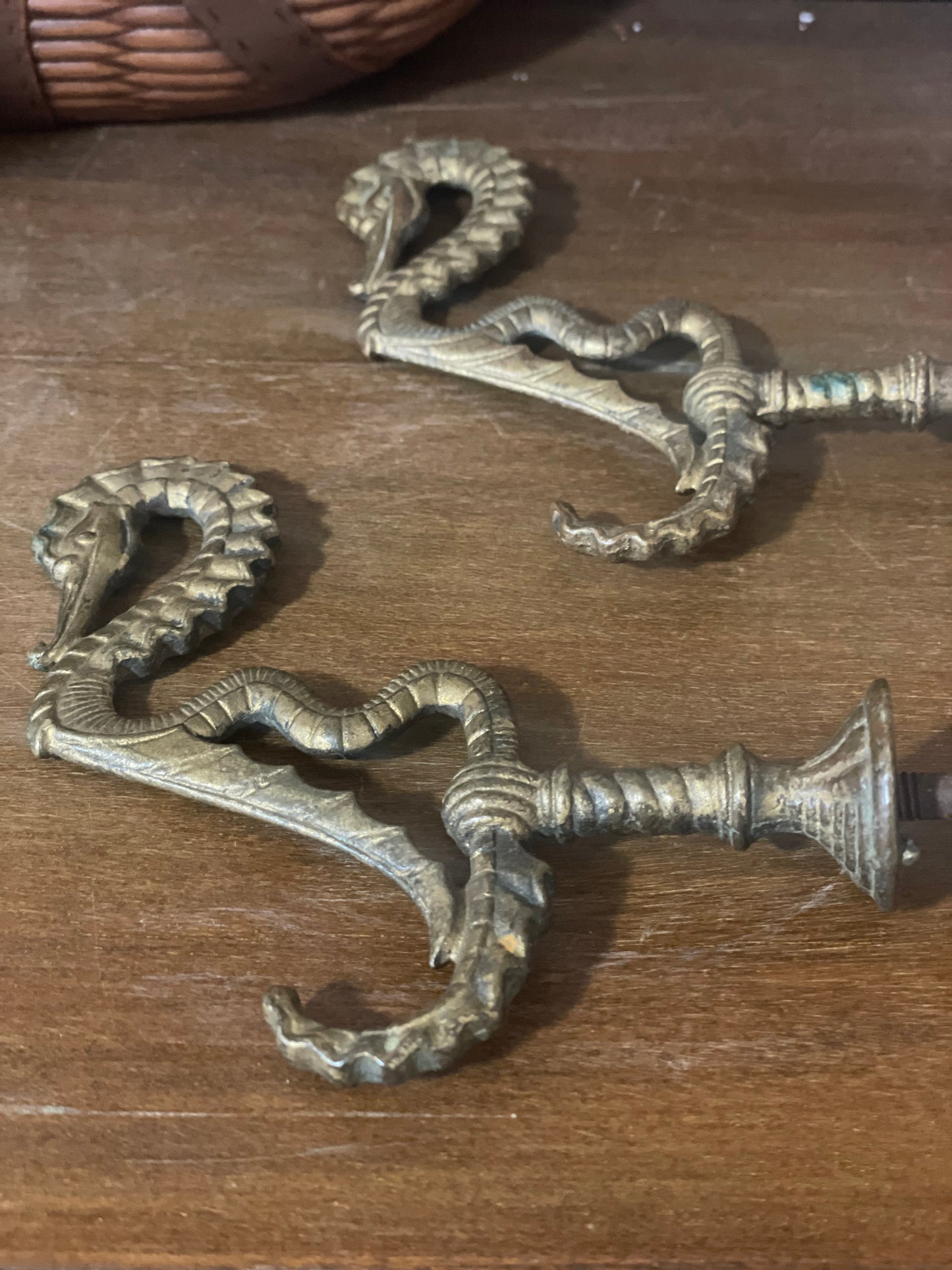 Brass Seahorse Pulls / Hooks Pair