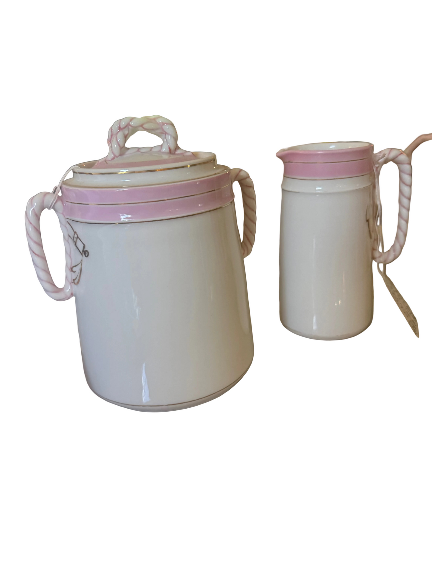 Limoges Haviland & Co. Porcelain Canister and 1/2 Pint Pink Rope and Anchor