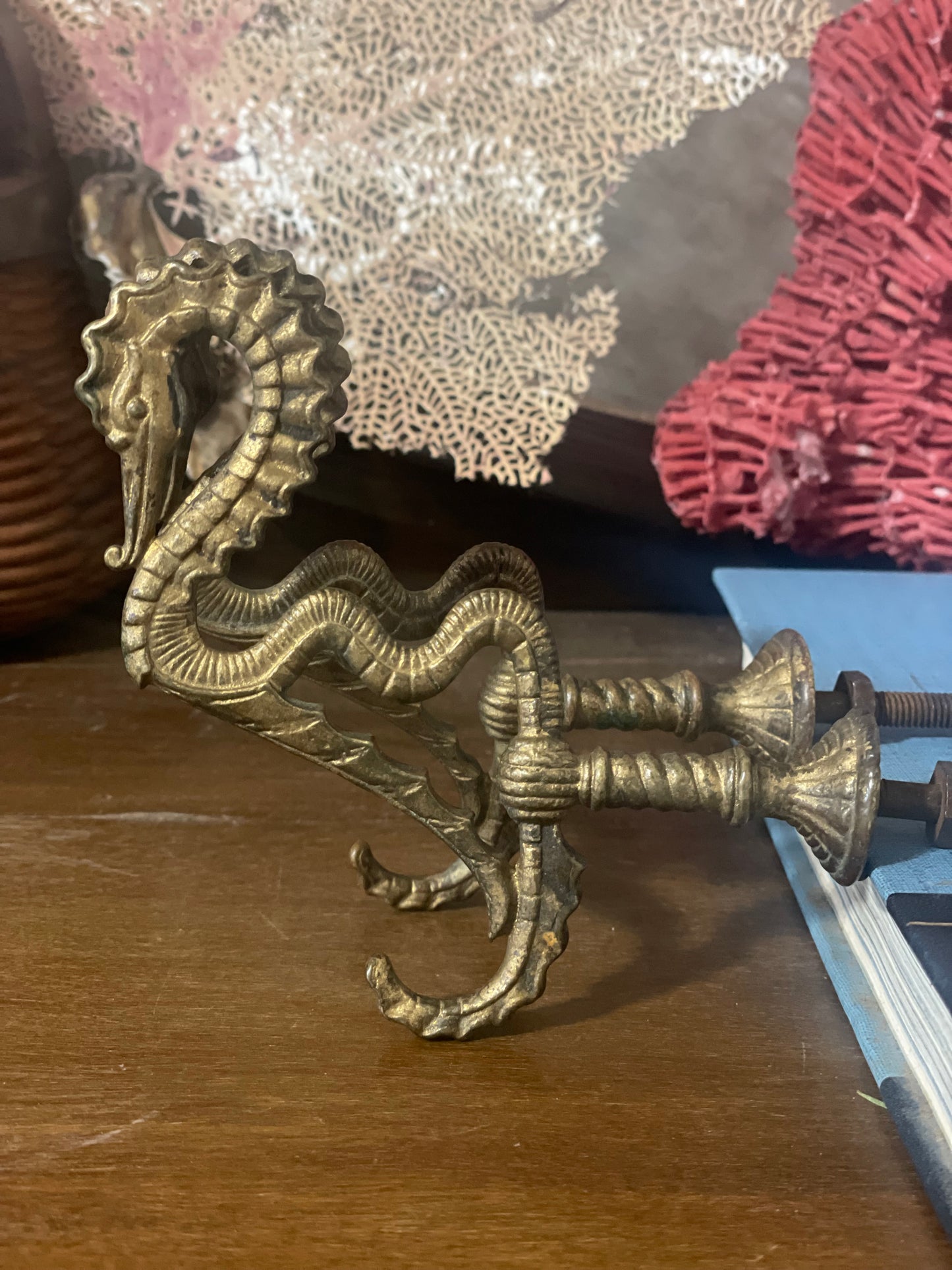 Brass Seahorse Pulls / Hooks Pair