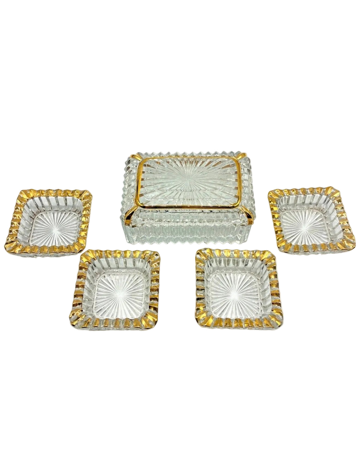 Glass Cigarette Box w/ 4 ash trays