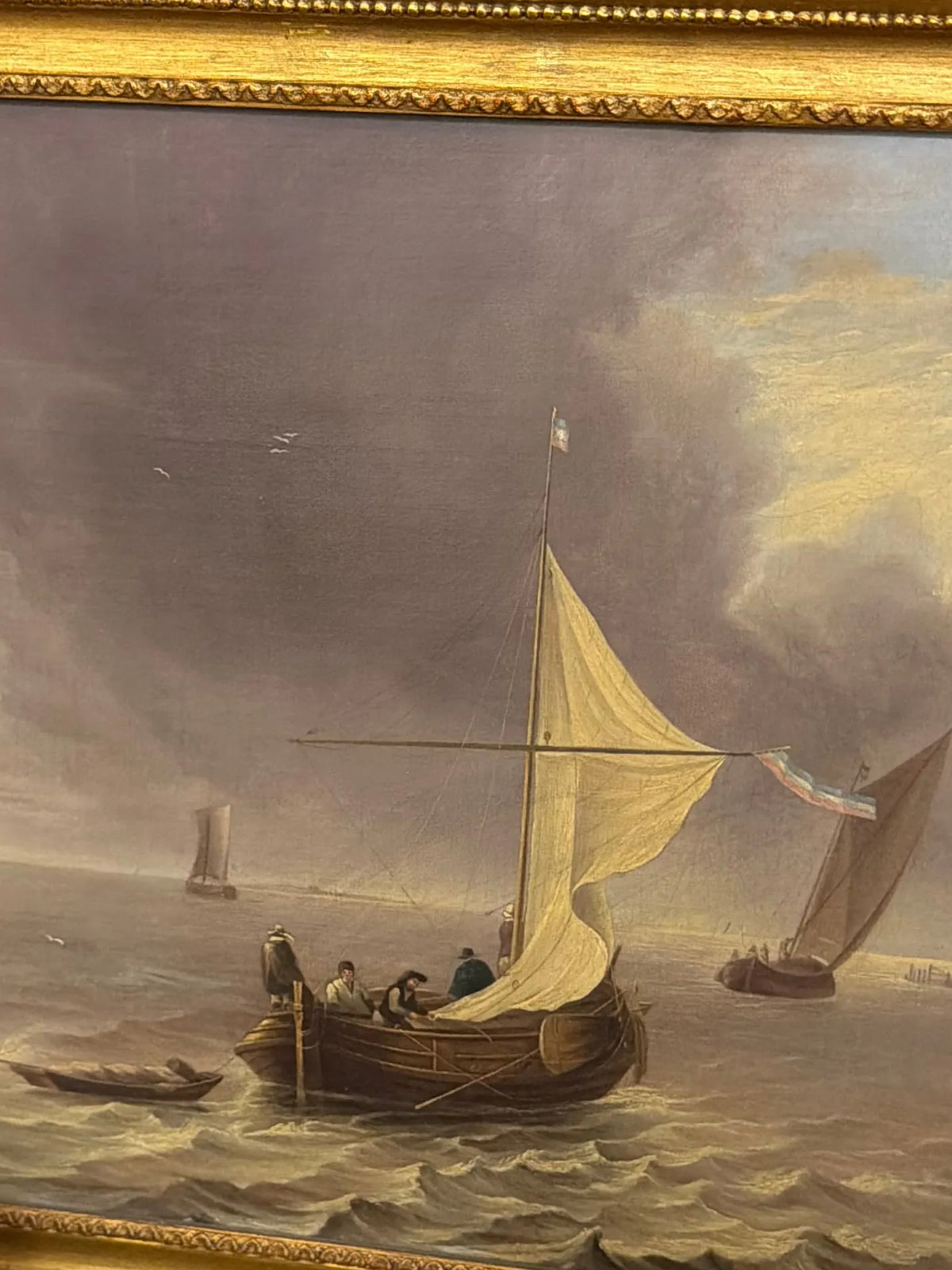 Antique Original Oil Painting ‘Boats in a Light Breeze’