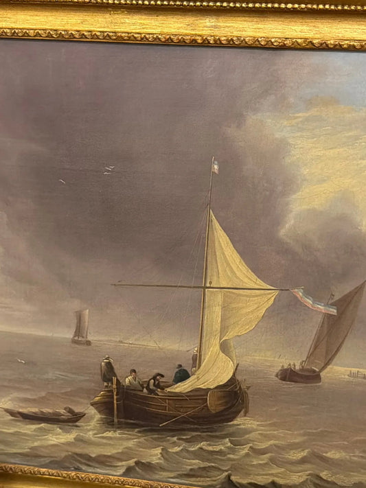 Antique Original Oil Painting ‘Boats in a Light Breeze’