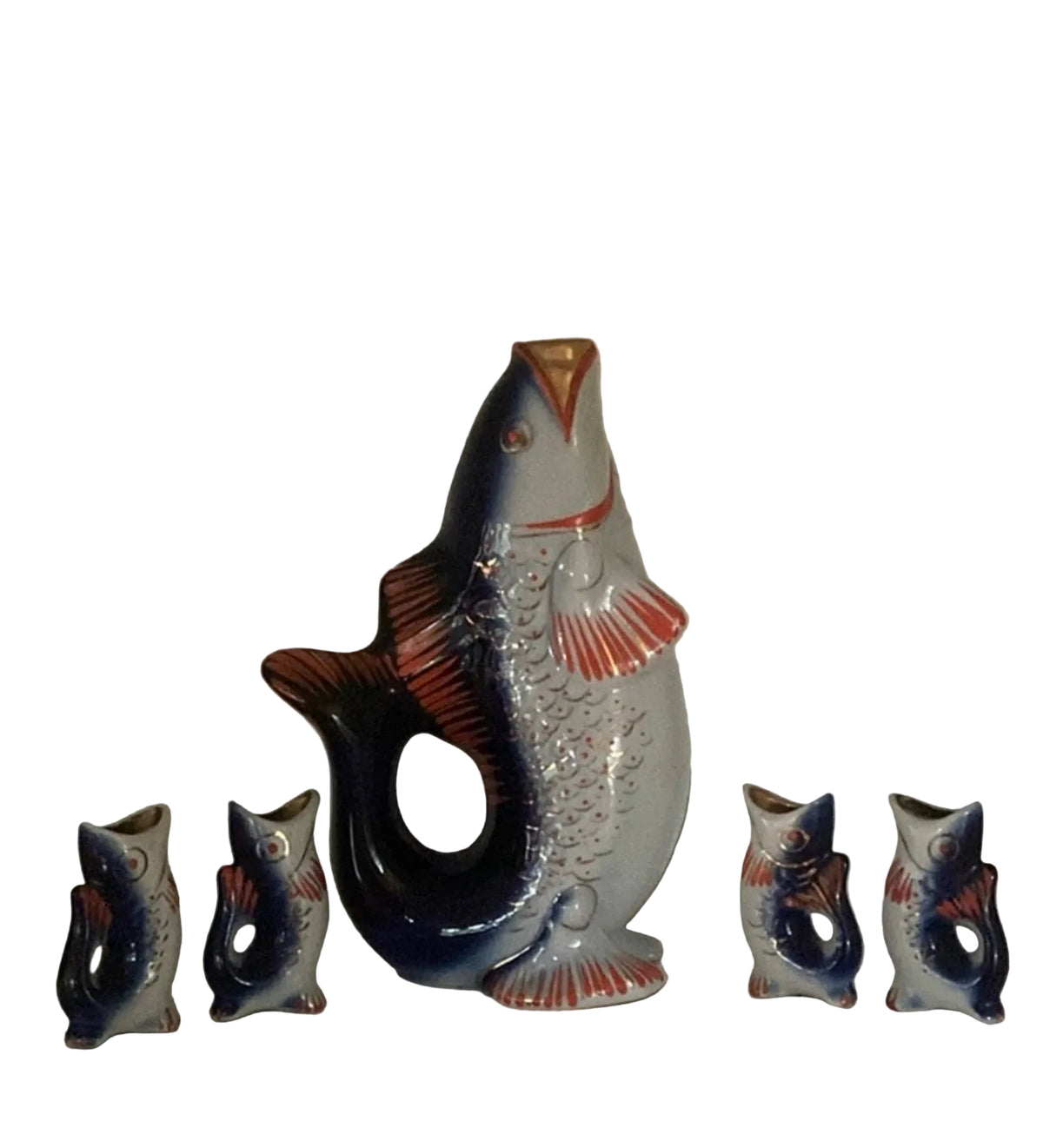 Blue Fish Decanter w/ 4 cups