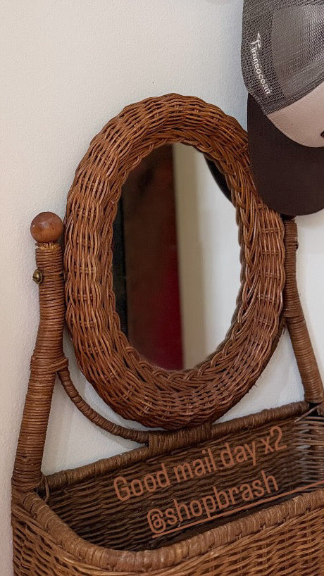 Rattan Mirror with Shelf